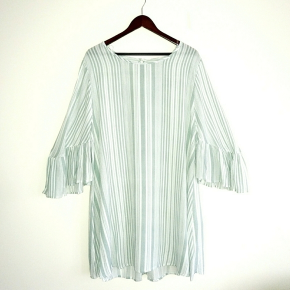 Umgee Boho Pinstriped Bell Sleeve Dress - Picture 3 of 7